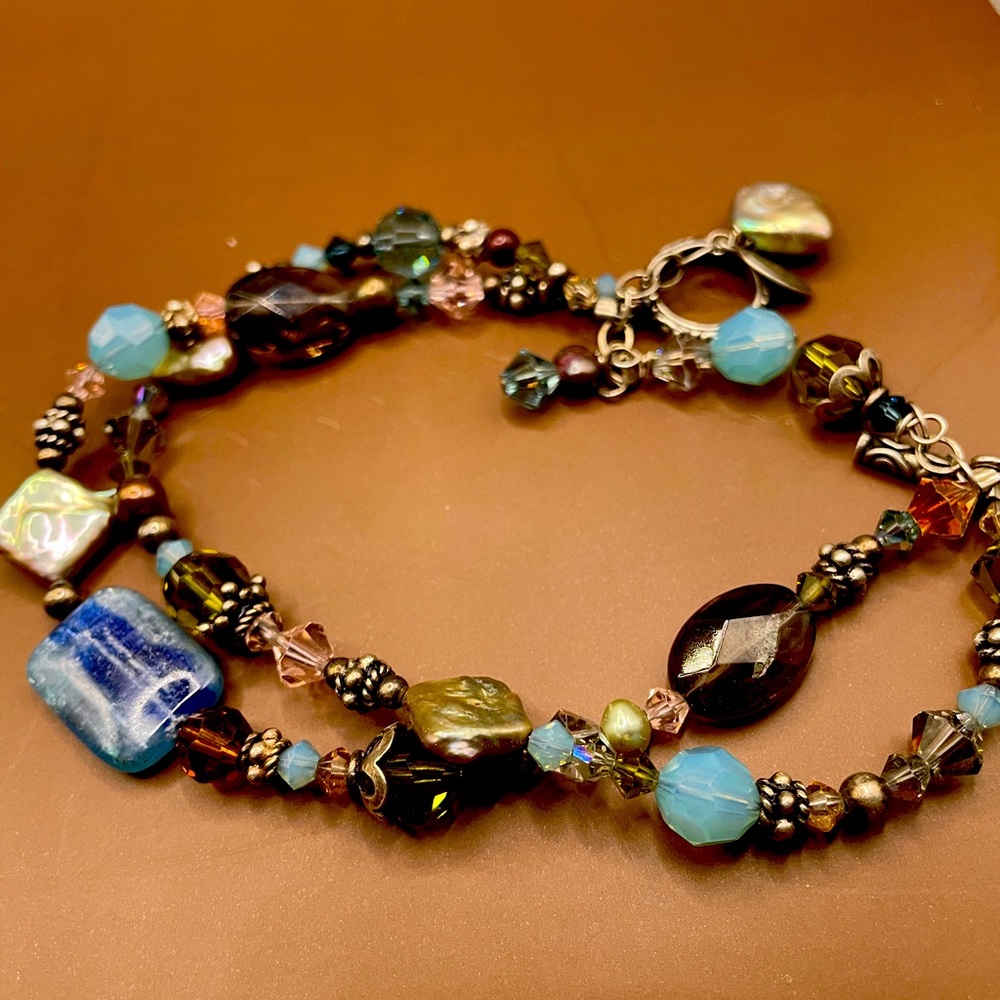 Gemstone and crystal bead charm bracelet signed “shimmer” - beautiful!